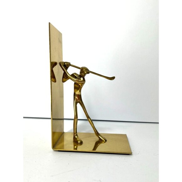 Mid Century Modern Minimal Gold Brass Golfer Golf Player Bookend Made in Korea - Picture 2 of 7